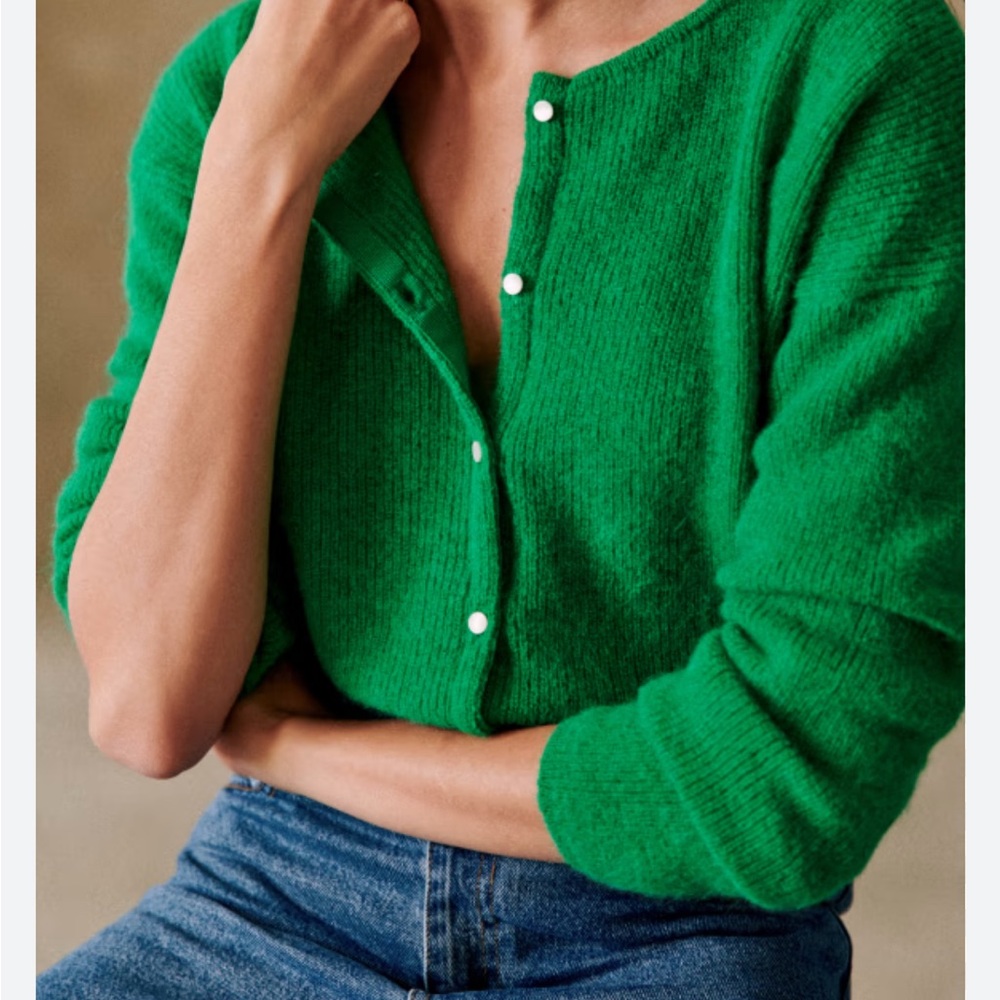 Sezanne Mohair Pearl Button Cardigan in Green - Picture 2 of 14